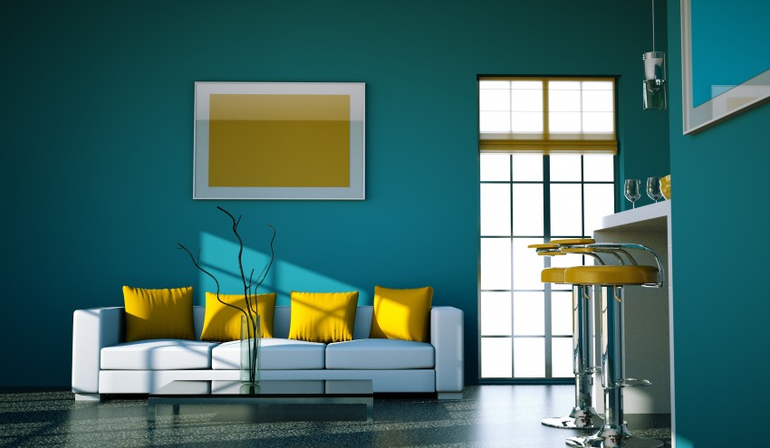 Wohndesign - Sofa weiß mit gelben Kissen